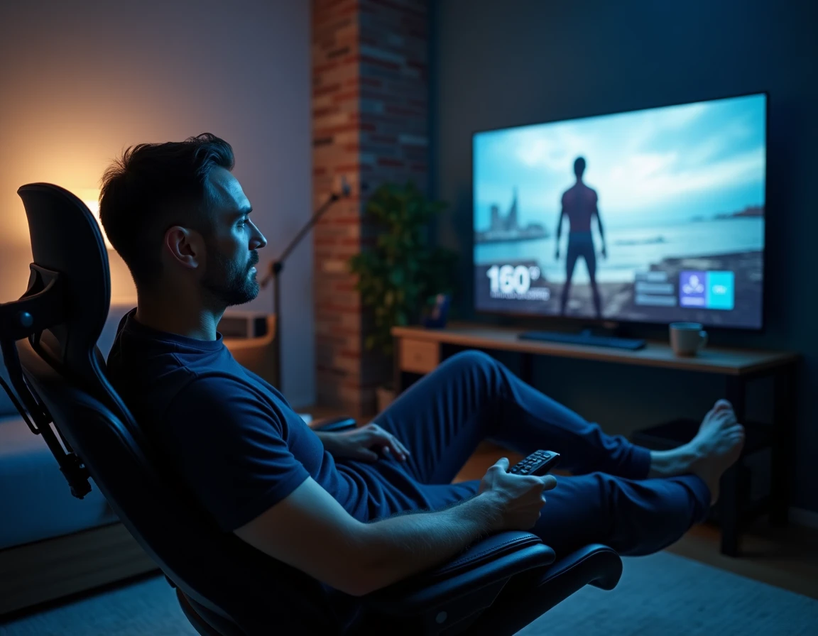 Homme parcourant des alternatives gratuites à des plateformes de streaming sur sa télévision connectée
