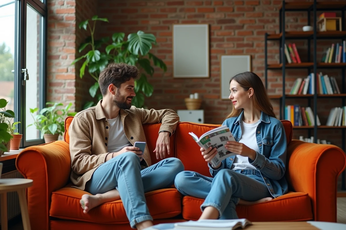 Jeune couple dans un appartement éclectique et cosy