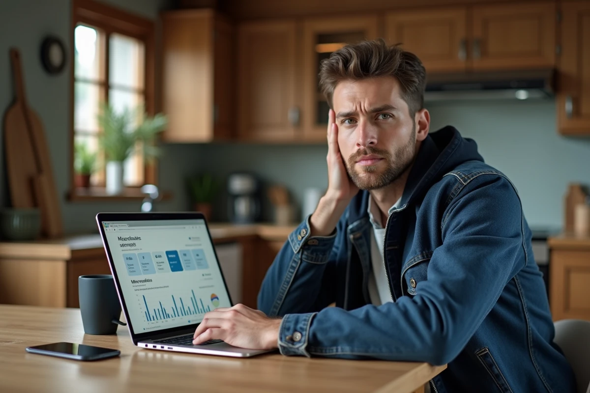 Homme consultant ses gains et tâches sur application de micro-missions à domicile