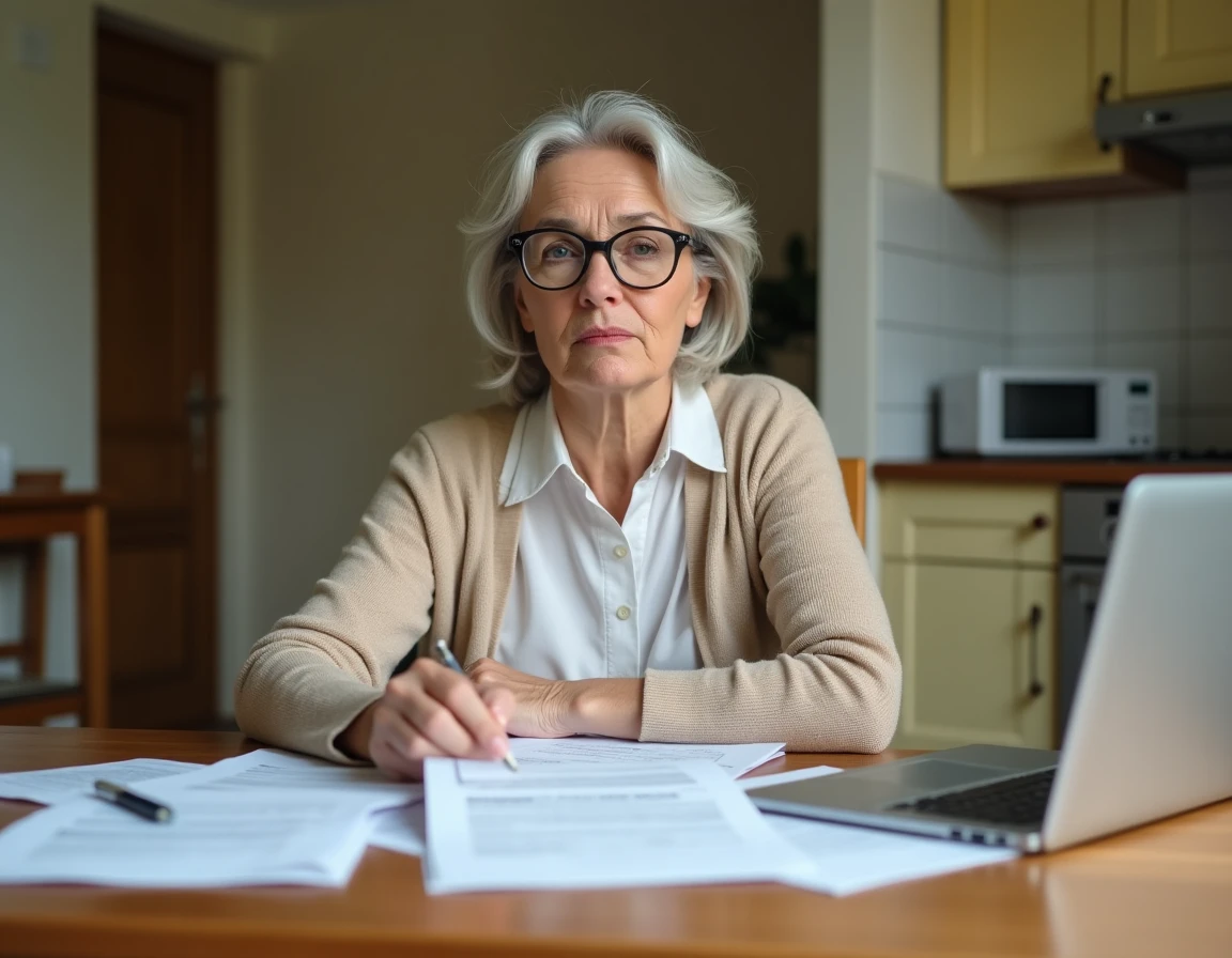 Femme consultant des documents administratifs fiscaux pour préparer une demande d'exonération d'impôts locaux pour un logement inhabitable